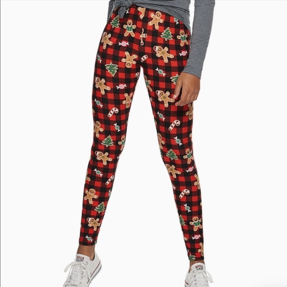 SO Holiday Plaid Gingerbread Leggings Size Large